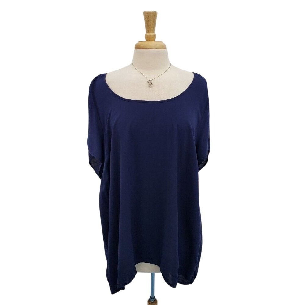 Torrid Womens Navy Blue Short Sleeve Embroidered Open Back Blouse Top Size 3X
